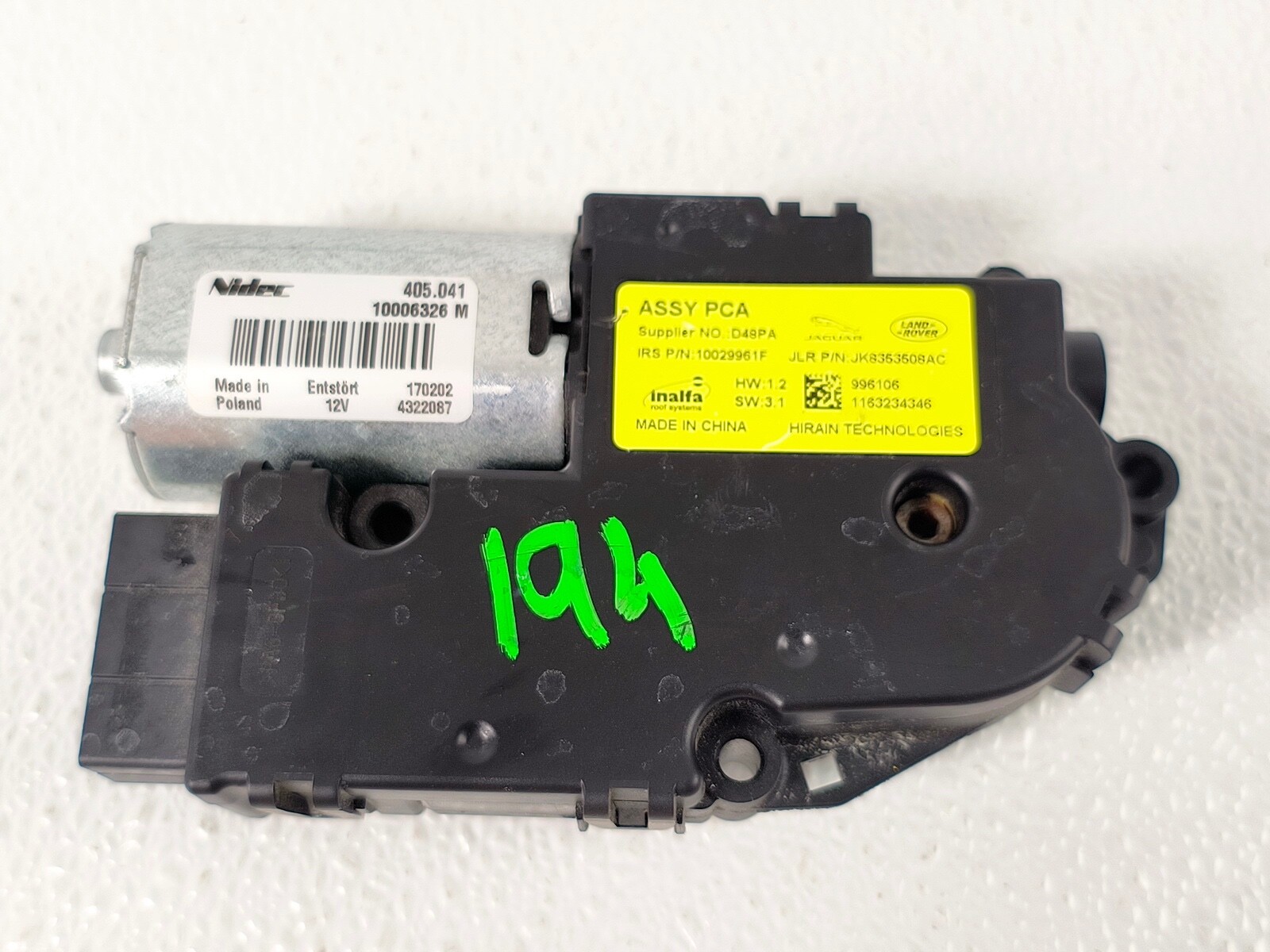 17-20 JAGUAR F-PACE SUNROOF OVERHEAD GLASS SUN ROOF SHADE ACTUATOR MOTOR