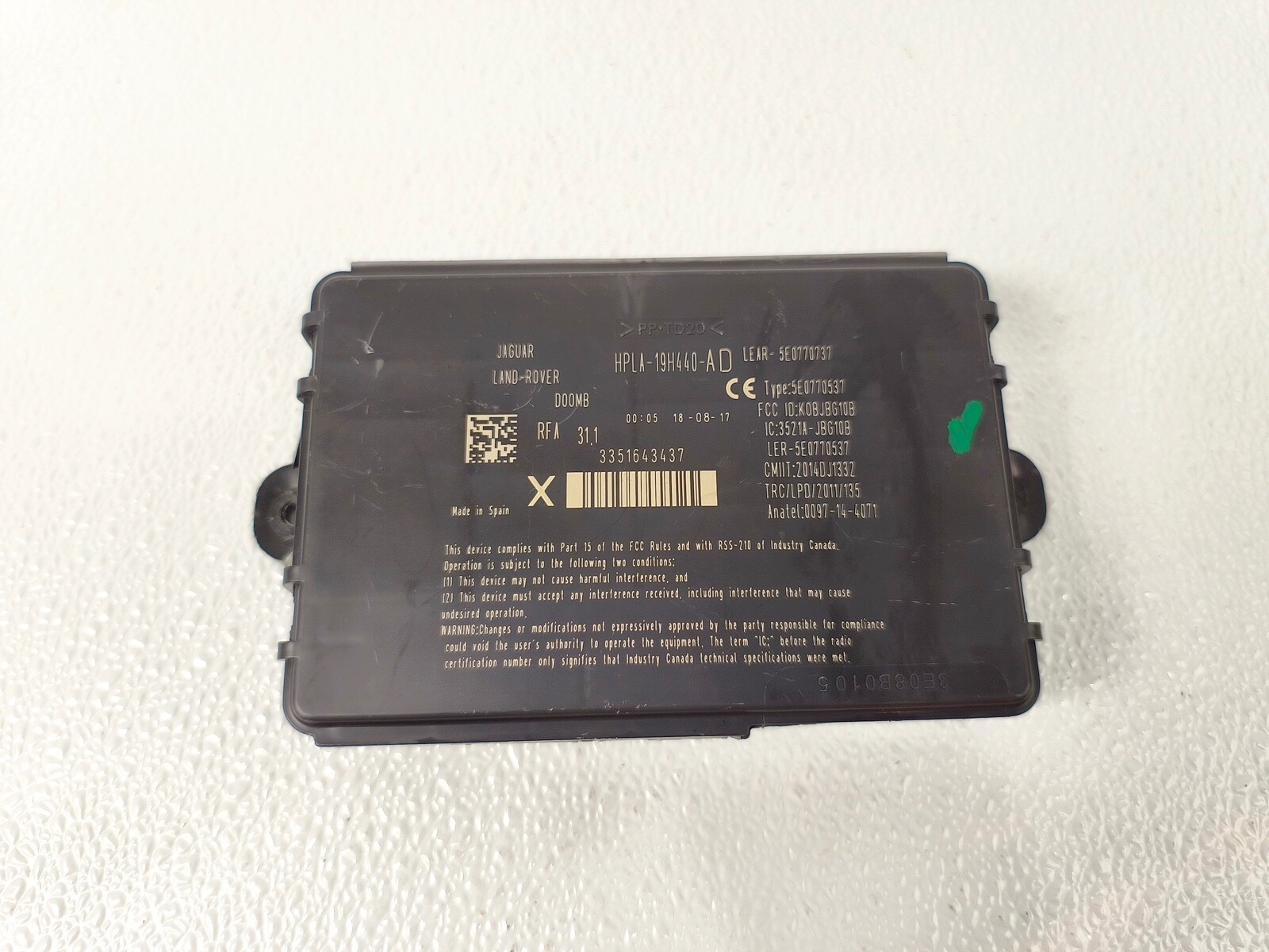 18-19 JAGUAR F-PACE REAR RIGHT KEYLESS THEFT-LOCKING ENTRY CONTROL MODULE
