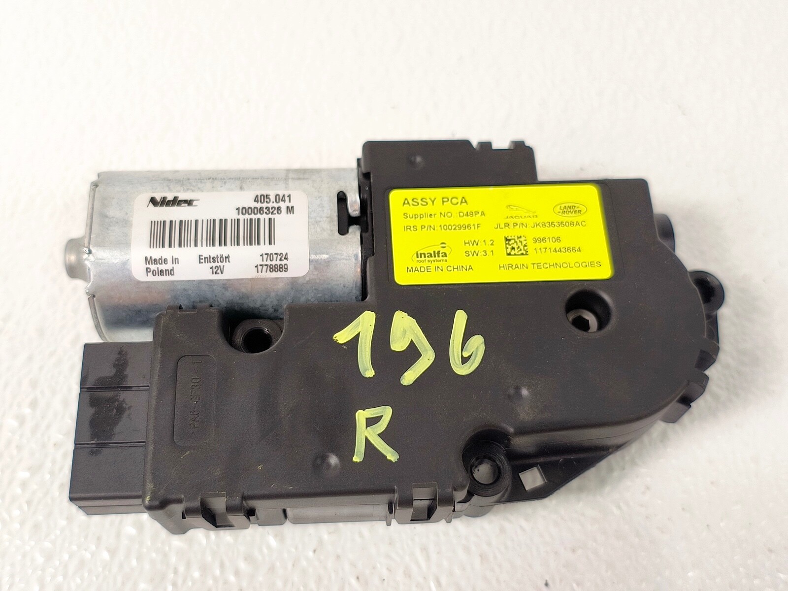 17-20 JAGUAR F-PACE FRONT UPPER SLIDING ROOF SUNROOF MOONROOF MOTOR