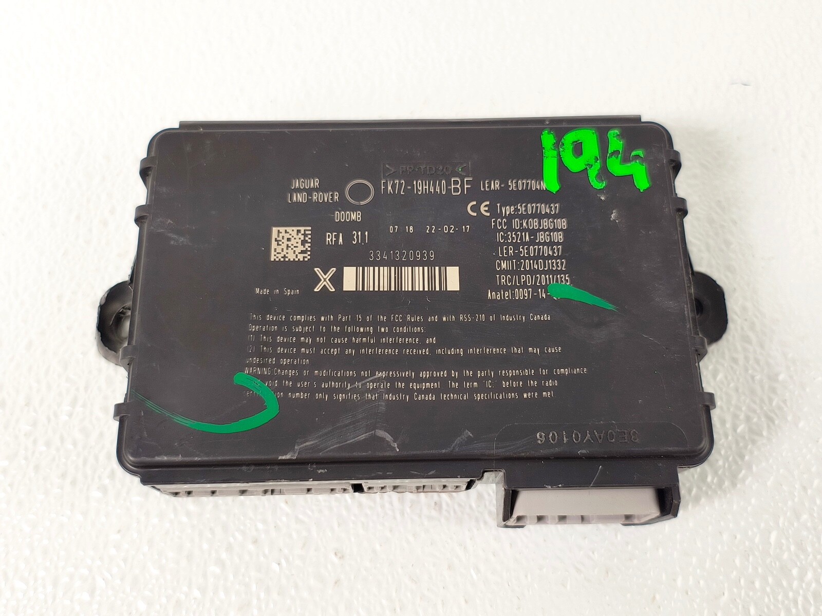 15-19 LAND ROVER DISCOVERY KEYLESS THEFT-LOCKING ENTRY CONTROL MODULE UNIT